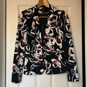 RW&CO. Black and White Floral Blazer with Red Accents